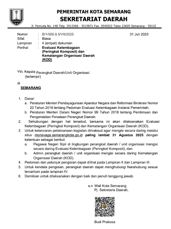 Evaluasi Kelembagaan (Peringkat Komposit) dan Kematangan Organisasi Daerah (KOD)